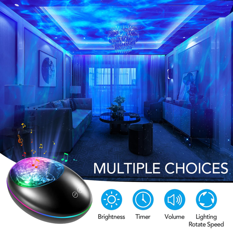 Lucky Stone Ocean Galaxy Stars Projector LED Night Light Bluetooth Speaker