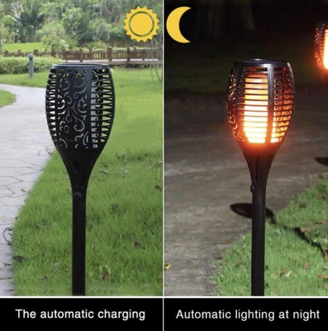 Flickering Solar Flame Lights 12 Or 33 LED Dancing Torch Lamp Garden Patio Lawn