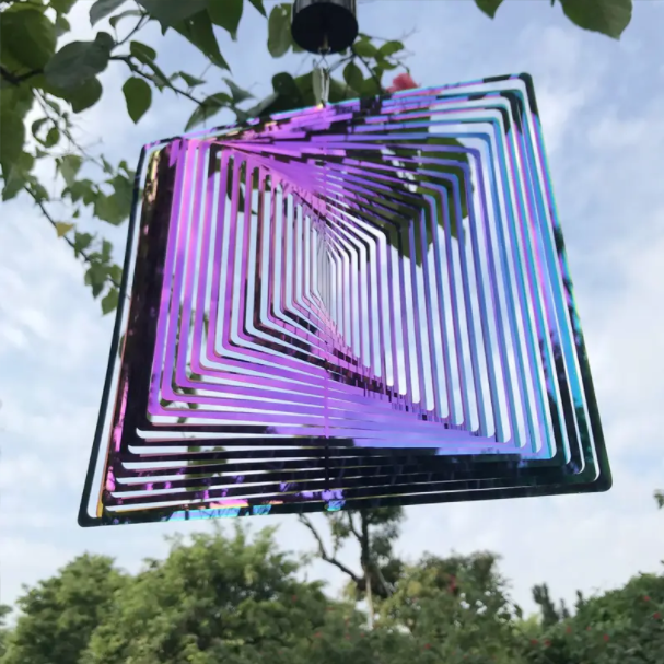 Square Holographic-Style 3D Wind Spinner - 25cm x 25cm