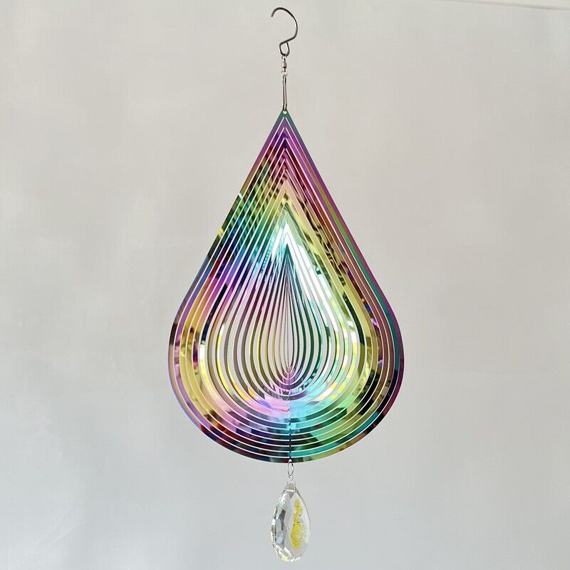 Water Drop Shape With Crystal Holographic-Style 3D Wind Spinner - 46cm x 20cm