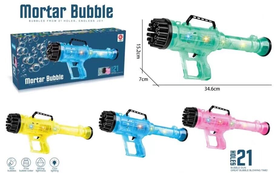 Mortar Bubble Gun with Lights - 21-Hole