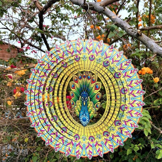 Colourful Peacock 3D Wind Spinner - 30cm x 30cm