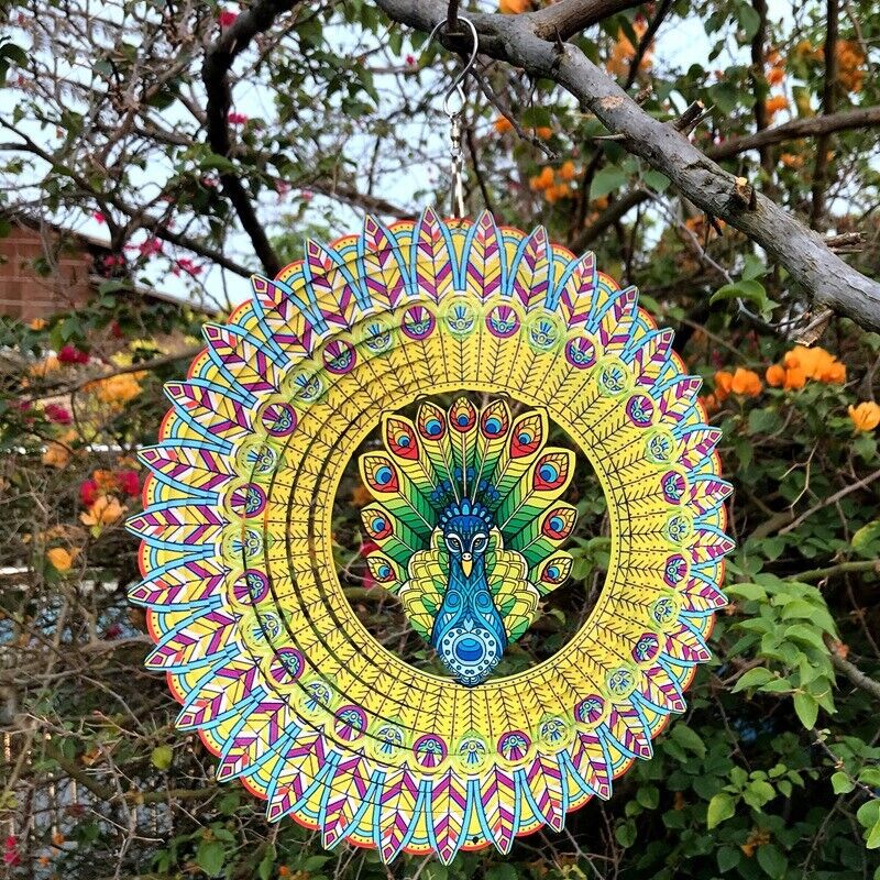 Colourful Peacock 3D Wind Spinner - 30cm x 30cm